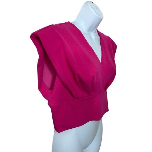 Shein Dark Pink V-Neck Crop Top Sz XL Sleeveless Blouse Versatile Fashion - Picture 4 of 8